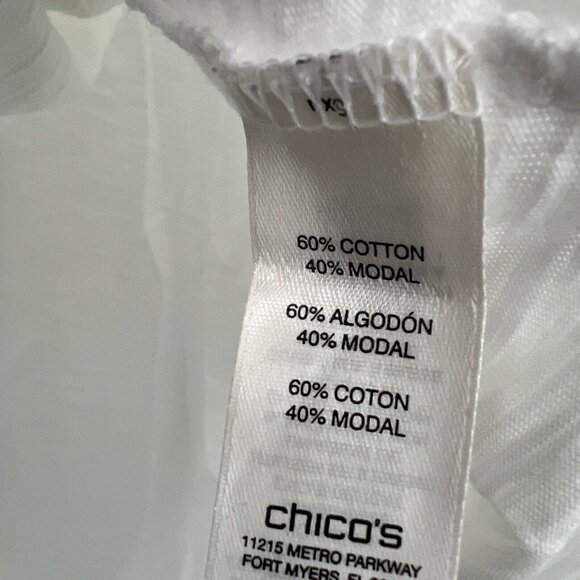 Chicos Womens Ultimate Tee XL Bright White 3/4 Tab Sleeve Silver Buttons Slub - Picture 6 of 8